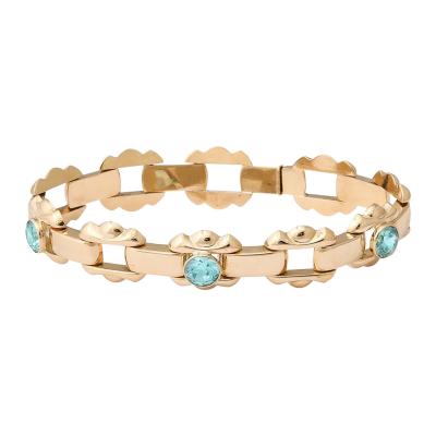  Esemco Art Deco Esemco Articulating 14k Gold Bracelet with Round Cut Aquamarines