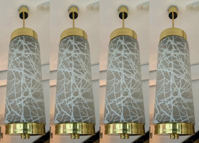 Esperia Ceiling Pendants Chandelier Brass Murano Glass by Esperia Italy 1990s