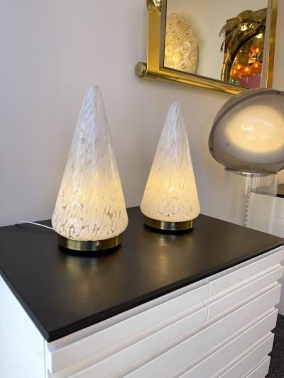 Esperia Pair of Cone Lamps Murano Glass and Brass by Esperia Italy 1970s