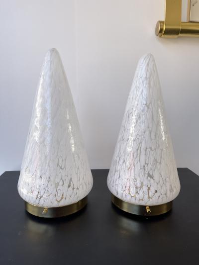  Esperia Pair of Cone Lamps Murano Glass and Brass by Esperia Italy 1970s