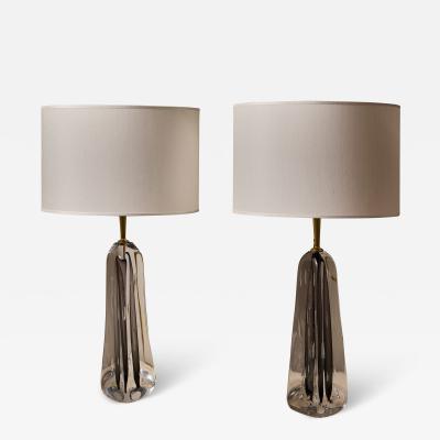  Esperia Pair of Glass and Brass Esperia Table Lamps