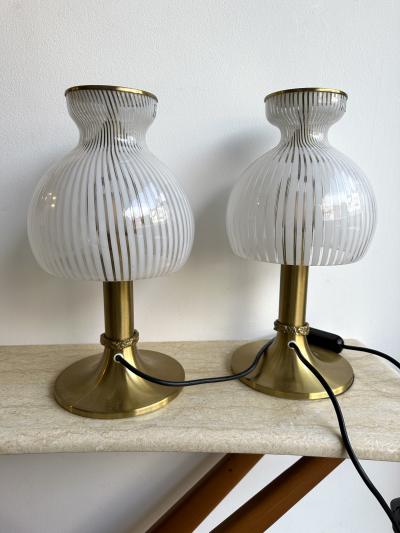  Esperia Pair of Lamps Brass and Murano Glass by Angelo Brotto for Esperia Italy 1970s