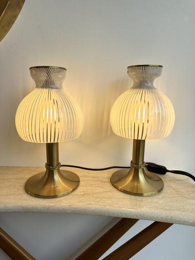  Esperia Pair of Lamps Brass and Murano Glass by Angelo Brotto for Esperia Italy 1970s