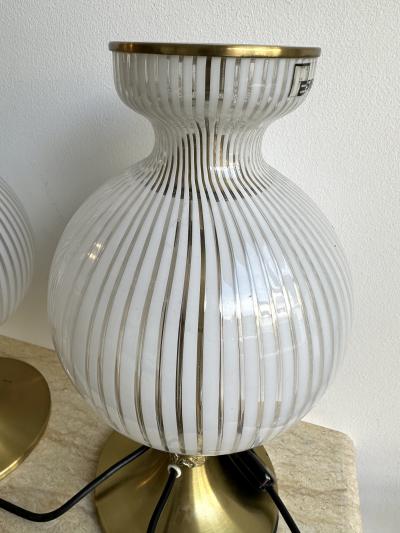  Esperia Pair of Lamps Brass and Murano Glass by Angelo Brotto for Esperia Italy 1970s