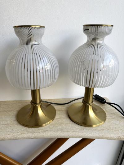  Esperia Pair of Lamps Brass and Murano Glass by Angelo Brotto for Esperia Italy 1970s