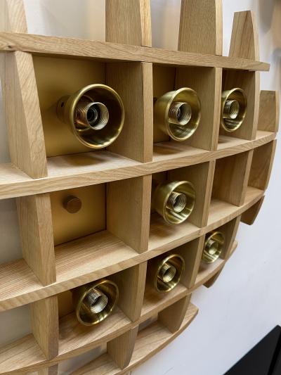  Esperia Pair of Wood and Brass Sconces Ceiling by Esperia Italy 1970s