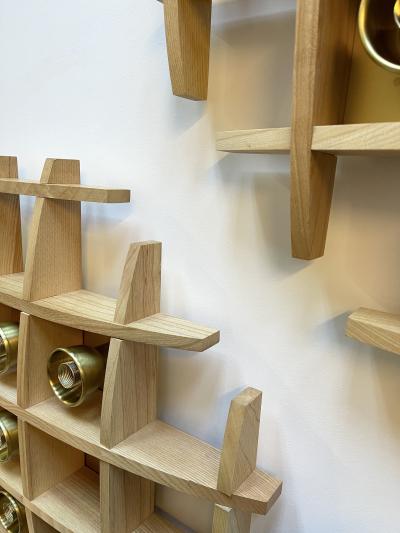  Esperia Pair of Wood and Brass Sconces Ceiling by Esperia Italy 1970s