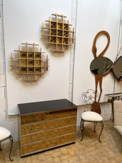  Esperia Pair of Wood and Brass Sconces Ceiling by Esperia Italy 1970s