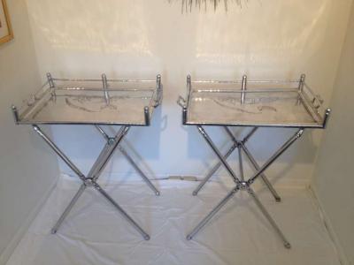  Everlast Metal Products Corporation Pair of Everlast Polished Aluminum Folding Bar Tray Tables