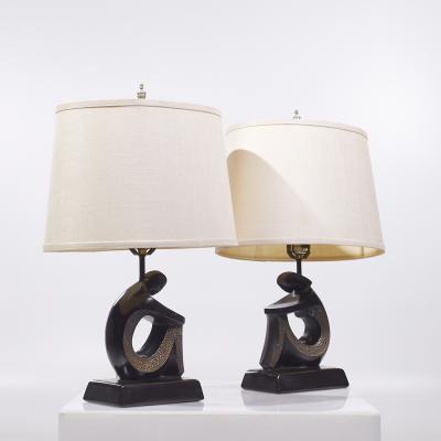  F A I P Fine Arts in Plastic Frederick Weinberg Style F A I P Mid Century Figurative Table Lamps Pair