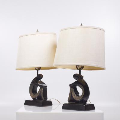  F A I P Fine Arts in Plastic Frederick Weinberg Style F A I P Mid Century Figurative Table Lamps Pair