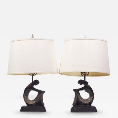  F A I P Fine Arts in Plastic Frederick Weinberg Style F A I P Mid Century Figurative Table Lamps Pair