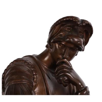  F Barbedienne Foundry Antique F Barbedienne French Bronze Seated Roman Bronze Marble Inkwell