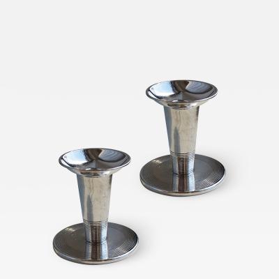  FAK Fabriksaktiebolaget Kronsilver Pair of Functionalist Candlesticks by Nils Fougstedt for FAK