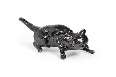  FIMONY Caen Fimony Black Glazed Terra Cotta Cat