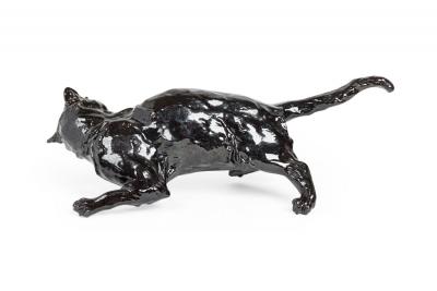  FIMONY Caen Fimony Black Glazed Terra Cotta Cat