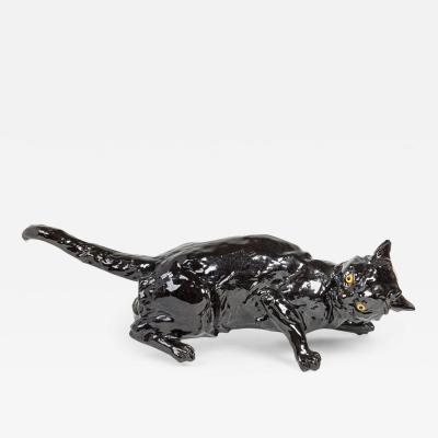  FIMONY Caen Fimony Black Glazed Terra Cotta Cat