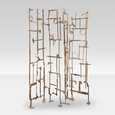 FLAIR FURNITURE Flair Edition 1970s Style Brutalist Brass Sculptural Screen