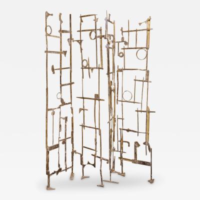  FLAIR FURNITURE Flair Edition 1970s Style Brutalist Brass Sculptural Screen