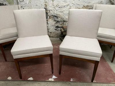  FLAIR FURNITURE SET OF FOUR MODERNIST WALNUT AND UPHOLSTERED DINING CHAIRS BY FLAIR FURNITURE