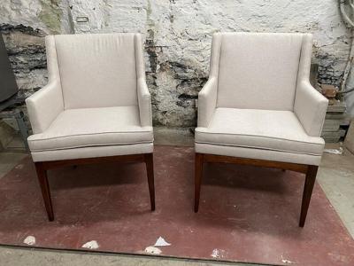  FLAIR FURNITURE SET OF FOUR MODERNIST WALNUT AND UPHOLSTERED DINING CHAIRS BY FLAIR FURNITURE
