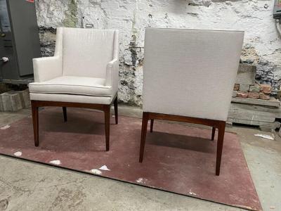  FLAIR FURNITURE SET OF FOUR MODERNIST WALNUT AND UPHOLSTERED DINING CHAIRS BY FLAIR FURNITURE