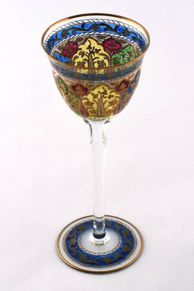  FRITZ HECKERT FRITZ HECKERT ENAMELLED HOCK GLASSE INSPIRED BY ISLAMIC DESIGN ART NOUVEA