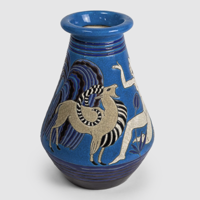  Fa enceries et Emaux de Longwy ART DECO BLUE VASE from Longwy for the Primavera workshop 1930