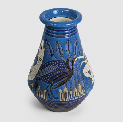  Fa enceries et Emaux de Longwy ART DECO BLUE VASE from Longwy for the Primavera workshop 1930