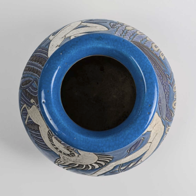  Fa enceries et Emaux de Longwy ART DECO BLUE VASE from Longwy for the Primavera workshop 1930