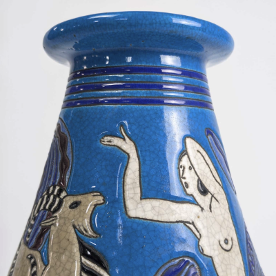  Fa enceries et Emaux de Longwy ART DECO BLUE VASE from Longwy for the Primavera workshop 1930