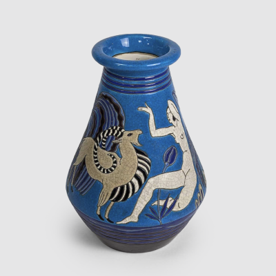  Fa enceries et Emaux de Longwy ART DECO BLUE VASE from Longwy for the Primavera workshop 1930