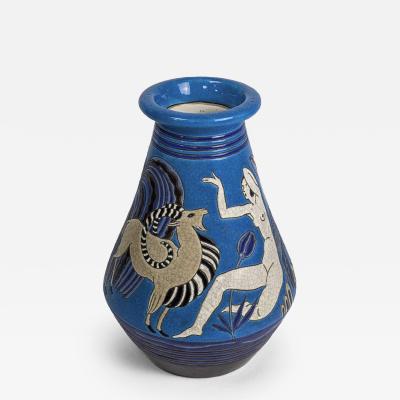  Fa enceries et Emaux de Longwy ART DECO BLUE VASE from Longwy for the Primavera workshop 1930