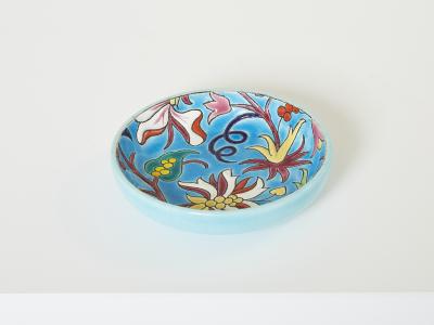 Fa enceries et Emaux de Longwy Blue flowers Art deco bowl Emaux de Longwy 1950