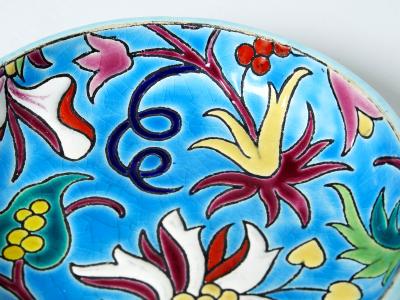 Fa enceries et Emaux de Longwy Blue flowers Art deco bowl Emaux de Longwy 1950