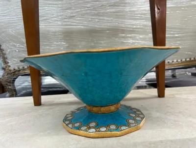 Fa enceries et Emaux de Longwy French Art Deco Compote Or Bowl By Longwy