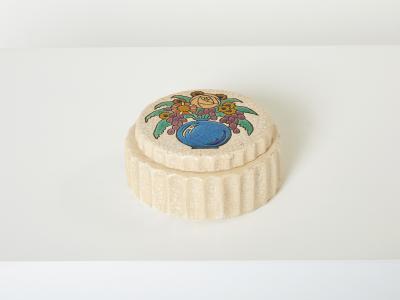 Fa enceries et Emaux de Longwy Large round flowers cream Art deco box Emaux de Longwy 1930