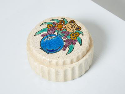 Fa enceries et Emaux de Longwy Large round flowers cream Art deco box Emaux de Longwy 1930
