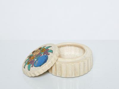 Fa enceries et Emaux de Longwy Large round flowers cream Art deco box Emaux de Longwy 1930