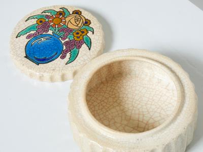 Fa enceries et Emaux de Longwy Large round flowers cream Art deco box Emaux de Longwy 1930