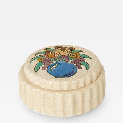  Fa enceries et Emaux de Longwy Large round flowers cream Art deco box Emaux de Longwy 1930