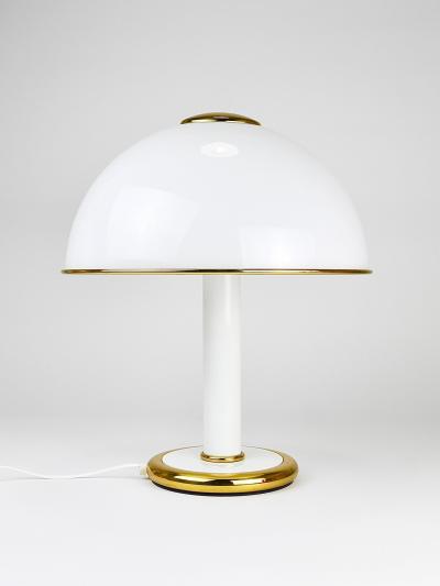  Fabbian F Fabbian Gold White Murano Glass Mushroom Table Side Lamp Italy 1970s