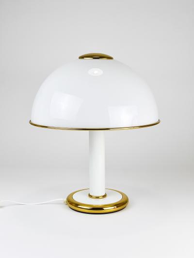  Fabbian F Fabbian Gold White Murano Glass Mushroom Table Side Lamp Italy 1970s