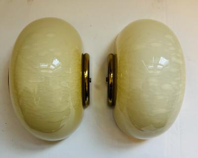  Fabbian Italian 1970s Mid Century Fabbian Egg Murano Glass Wall Lamps