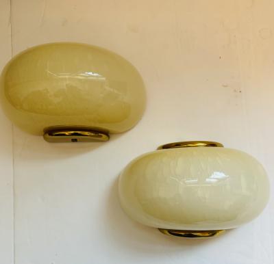  Fabbian Italian 1970s Mid Century Fabbian Egg Murano Glass Wall Lamps