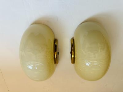  Fabbian Italian 1970s Mid Century Fabbian Egg Murano Glass Wall Lamps