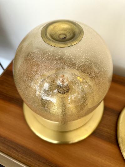  Fabbian Pair of Lamps Brass and Gold Bubble Murano Glass by F Fabbian Italy 1970s