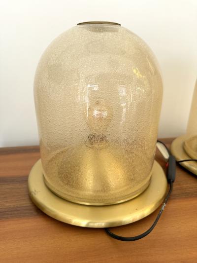  Fabbian Pair of Lamps Brass and Gold Bubble Murano Glass by F Fabbian Italy 1970s