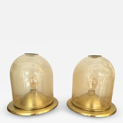  Fabbian Pair of Lamps Brass and Gold Bubble Murano Glass by F Fabbian Italy 1970s