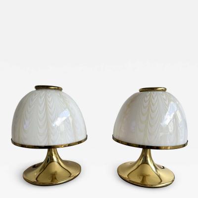  Fabbian Pair of Mushroom Lamps Brass and Murano Glass by F Fabbian Italy 1970s